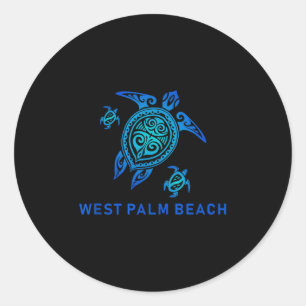 West Palm Beach Blue Tribal Turtle Runder Aufkleber