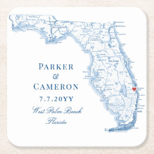 West Palm Beach Florida Karte Elegante Hochzeit Rechteckiger Pappuntersetzer