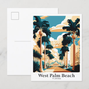 West Palm Beach Florida Kunst Reise Illustration Postkarte