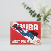 West Palm Beach Scuba Diver - Blue Retro Postkarte (Stehend Vorderseite)