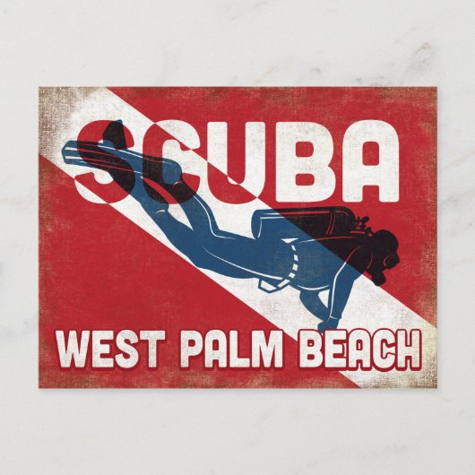 West Palm Beach Scuba Diver - Blue Retro Postkarte (Vorderseite)