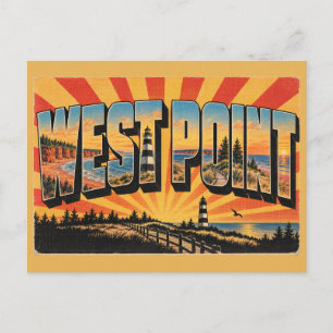 West Point PEI gestreifter Leuchtturm Dünen Kunst Postkarte