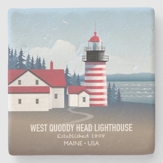 West Quoddy Head Leuchtturm Steinuntersetzer (Vorderseite)