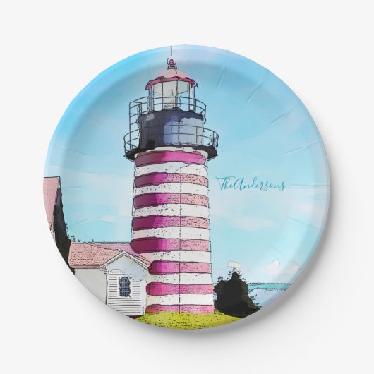 West Quoddy Head Ocean Lubec Maine Lighthouse Pappteller (Vorderseite)