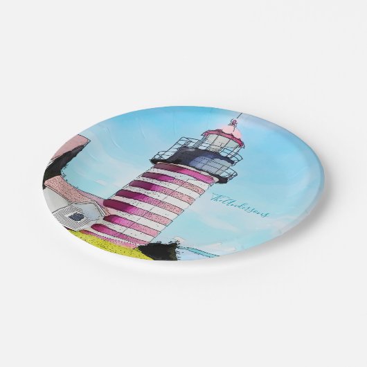 West Quoddy Head Ocean Lubec Maine Lighthouse Pappteller (Schrägansicht)