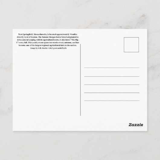 West Springifled Massachusetts Postkarte (Rückseite)