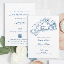 West Tisbury MA All-in-One Blue QR Code Wedding Einladung