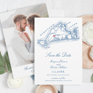 West Tisbury MA Elegant Navy Blue Wedding Save The Date