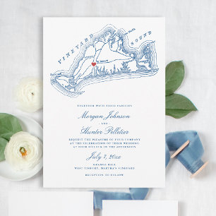 West Tisbury MA Map Elegant Navy Blue Wedding Einladung
