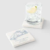 West Tisbury Map Blue Wedding Keepake Favor Steinuntersetzer (Seitenansicht)