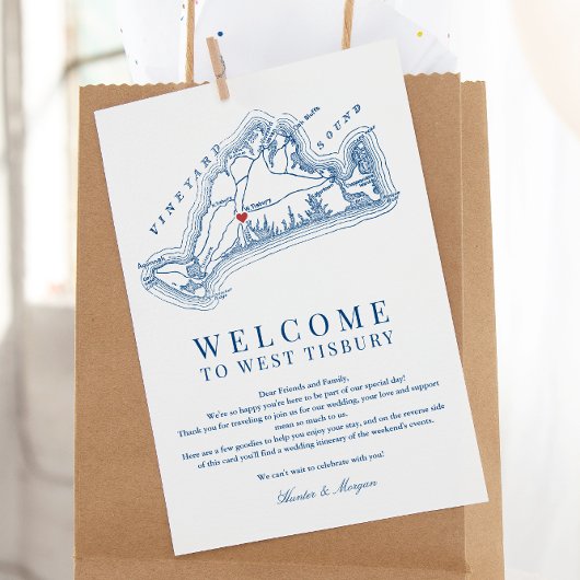 West Tisbury Wedding Welcome Itinerary Navy Blue Dankeskarte