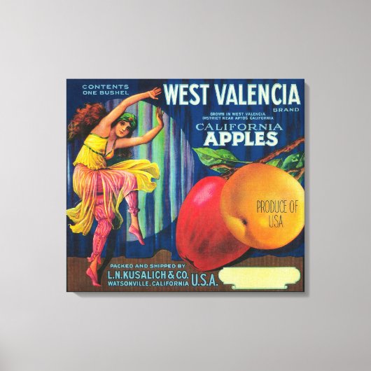 West Valencia Apple Crate LabelWatsonville, CA Leinwanddruck (Vorderseite)