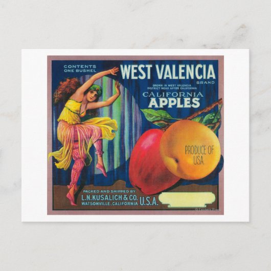 West Valencia Apple Crate LabelWatsonville, CA Postkarte (Vorderseite)