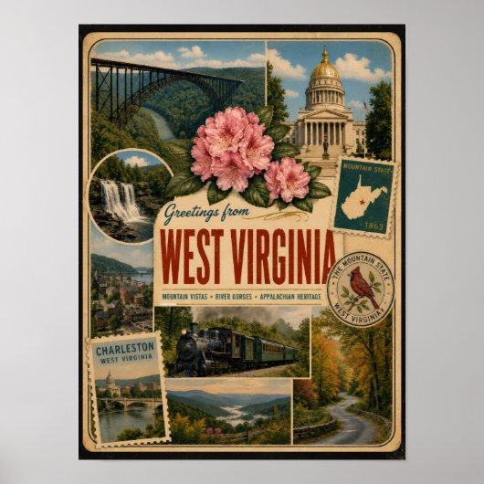 West Virginia Authentischer Vintage-Stil Poster (Vorne)