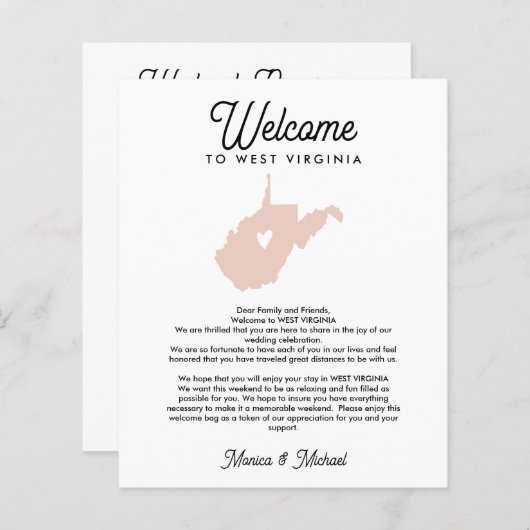 WEST VIRGINIA Begrüßungsschreiben IRGENDWELCHE FAR (Vorne/Hinten)