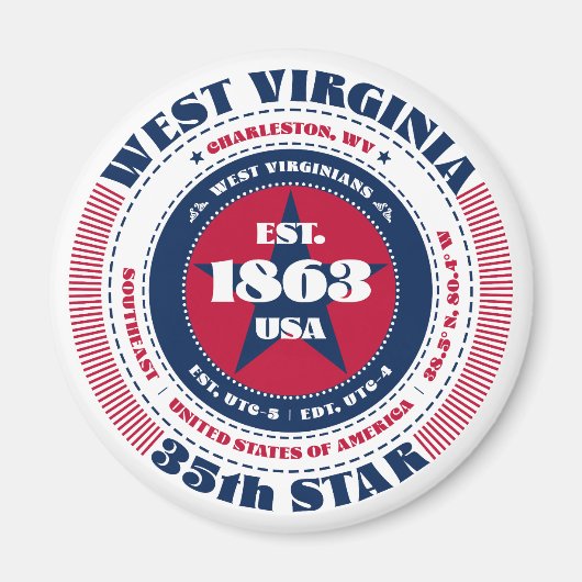 West Virginia Circle Typografy Souvenir Magnet (Vorne)