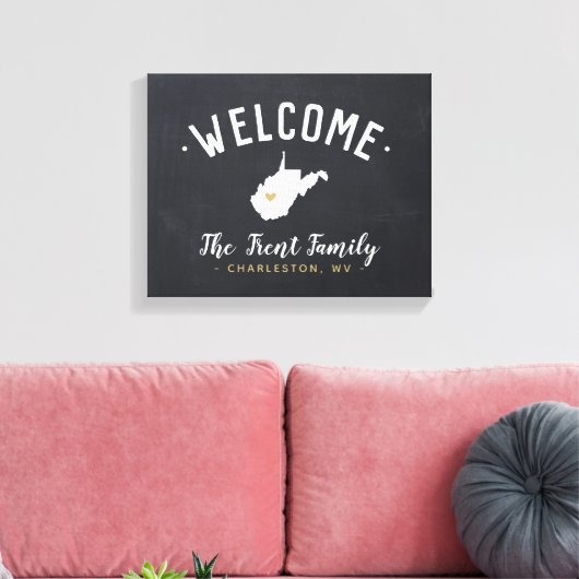 West Virginia Family Monogram Welcome Sign Leinwanddruck (Insitu (Wohnzimmer))