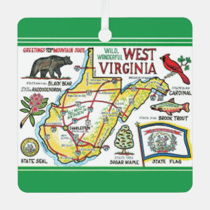 West Virginia Farbige Vintage-Karte  Ornament Aus Metall