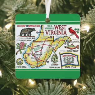 West Virginia Farbige Vintage-Karte Ornament Aus Metall