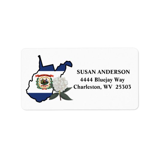 West Virginia Flag mit Staat Blume Rhododendron Adressaufkleber (Vorne)