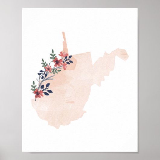 West Virginia Floral Watercolor Staat Poster (Vorne)