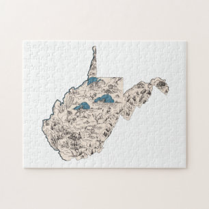 West Virginia-förmige virginische Vintage-Bildkart Puzzle