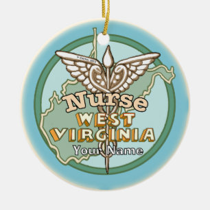 West Virginia Krankenpfleger Caduceus Keramik Ornament