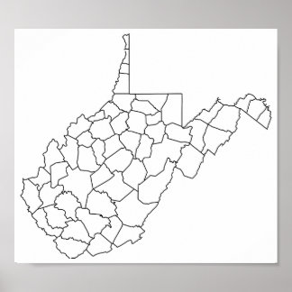 West Virginia Landkreises Leere Kontur Karte Poster