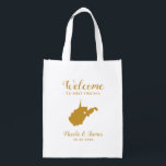 West Virginia Map Wedding Welcome Bag, Gold Tasche Wiederverwendbare Einkaufstasche<br><div class="desc">Hochzeitswochenende Begrüßungsgeschenktasche für Gäste aus der Stadt,  um Ihre Hochzeit zu feiern,  mit dem Bild von West Virginia,  mit dem Herzen,  das Sie an der genauen Lage platzieren können. Fülle die Tasche mit deinen Lieblingsgoodies.</div>