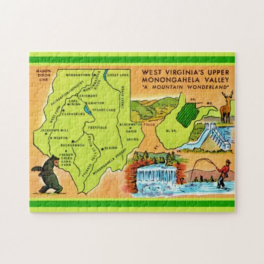 West-Virginia Monongahela-Tal Karte Puzzle (Horizontal)