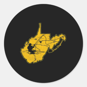 West Virginia Mountain Gold and Blue Fly Fishing F Runder Aufkleber