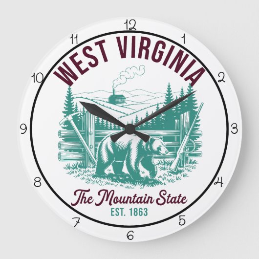 West Virginia Mountain State Bear  Große Wanduhr (Vorderseite)