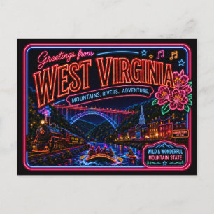 West Virginia Neon State Retro Vintage Postkarte