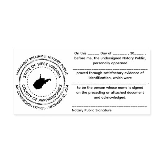 West Virginia Notary Public Recognition Briefmarke Permastempel (Design)