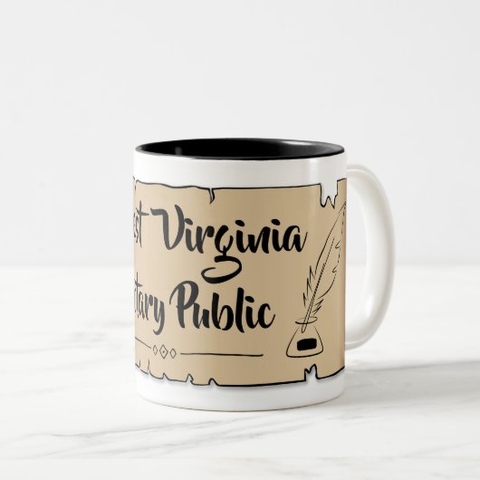 West Virginia Notary Public Scroll Feather Quill Zweifarbige Tasse (VorderseiteRechts)
