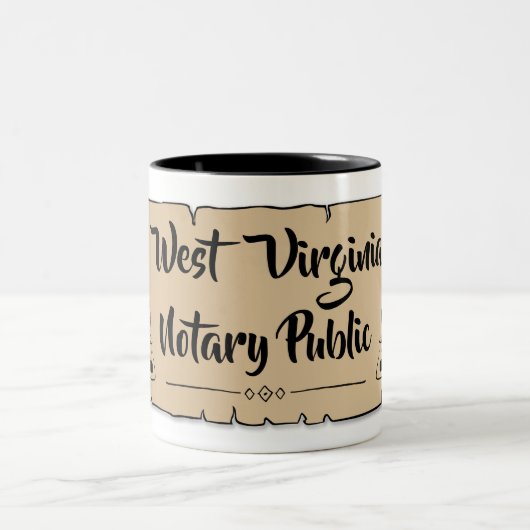 West Virginia Notary Public Scroll Feather Quill Zweifarbige Tasse (Mittel)