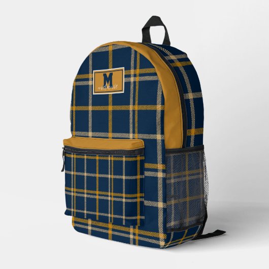 West Virginia plaid tartan navy gold checkered Bedruckter Rucksack (Rückseitige Ecke Rechts)