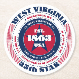 West Virginia Red White Blue Typografy Runder Pappuntersetzer