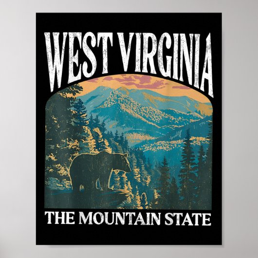 West Virginia Retro Bear Mountain Graphic Poster (Vorne)