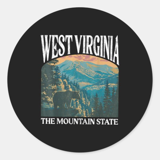 West Virginia Retro Bear Mountain Graphic Runder Aufkleber (Vorderseite)