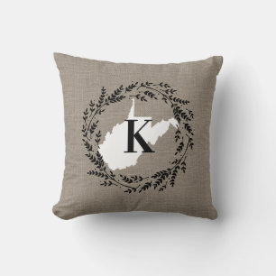 West Virginia Rustic Wreath Monogram Throw Pillow Kissen