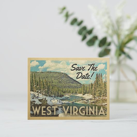 West Virginia Save the Date Mountains River Snow Ankündigungspostkarte (Stehend Vorderseite)