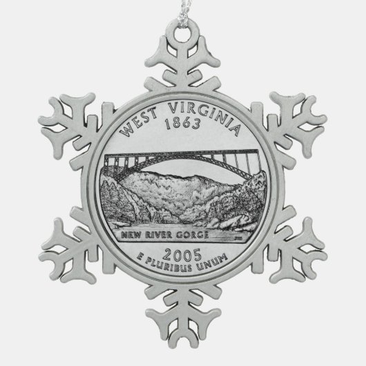 West Virginia Staat Quarter Schneeflocken Zinn-Ornament (Vorderseite)
