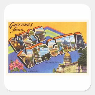 West Virginia Staat WV Old Vintage Travel Postkart Quadratischer Aufkleber