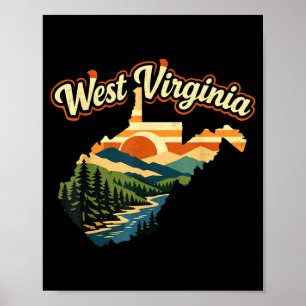 West Virginia State Retro Sonnenuntergang Berg Poster