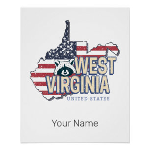 West Virginia Vereinigte Staaten Retro-Karte Vinta Poster