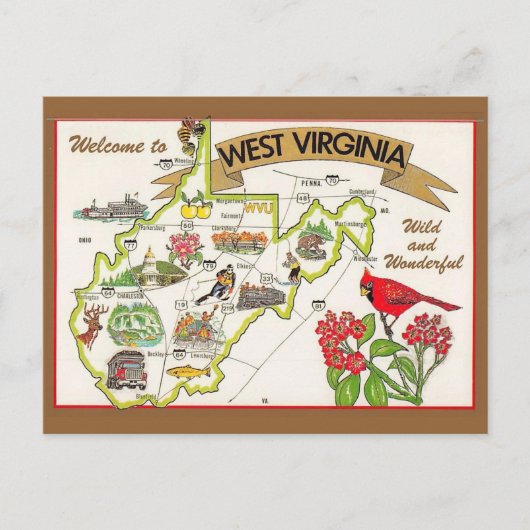 West Virginia Vintage Illustrierte Postkarte (Vorderseite)