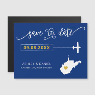 West Virginia Wedding Save the Date Card, Map Magneteinladung