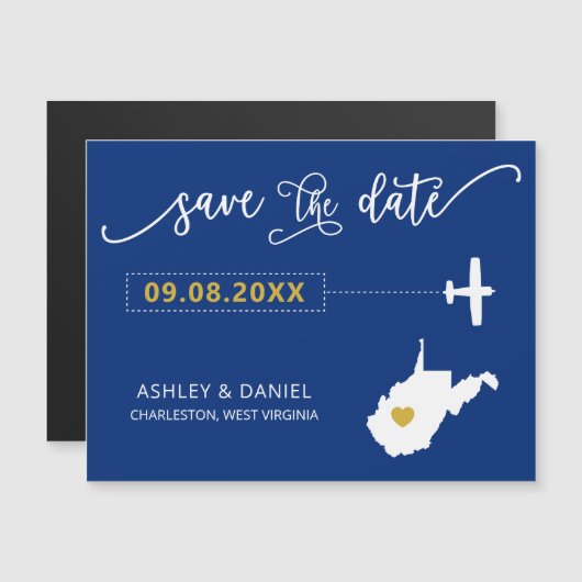 West Virginia Wedding Save the Date Card, Map Magneteinladung (Vorne/Hinten)