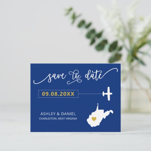 West Virginia Wedding Save the Date Map Postcard Postkarte (Stehend Vorderseite)